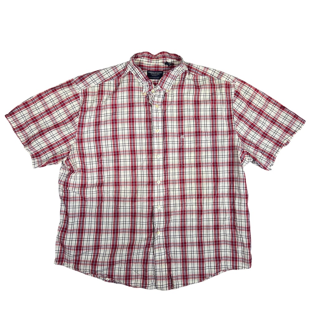 American Eagle Mens XXL Red Plaid Y2k Short Sleeve Button Down Cotton Shirt